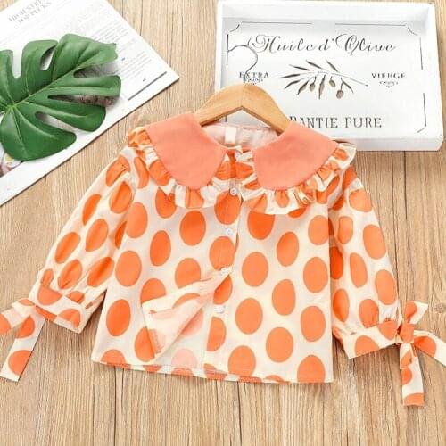 Fashion Christmas Cute Blouses For Baby Girls Polka Dot Clothes Ruffles Collar Bow Shirts Children Casual Princess Tops Clothing