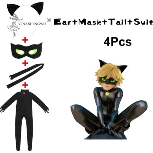 Kids Cosplay Black Cat Noire Costumes Boys Jumpsuit Laybug Girls Adults Superherio Cosplay Clothes Halloween Christmas Sets