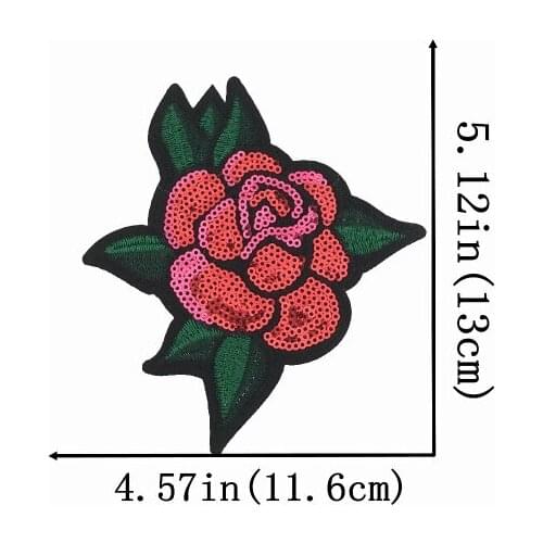 Dingdian new 1 Pair Red Rose Floral Sequined Patches for Clothes DIY Decoration Sequins Patch Vintage Flower Embroidery Applique