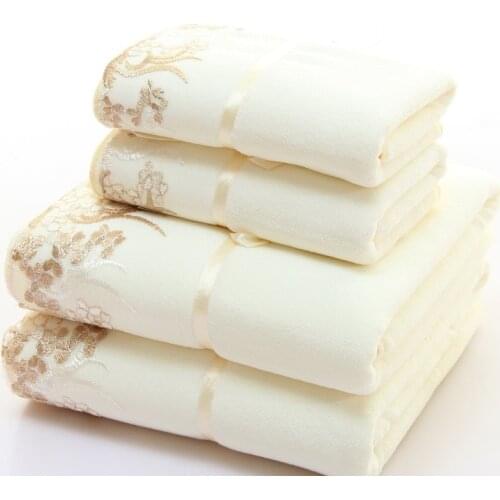 2pcs/set microfiber Elegant Embroidered towel set solid 1pc face towel and 1pc bath towel Quick Dry Towels bathroom for Adult