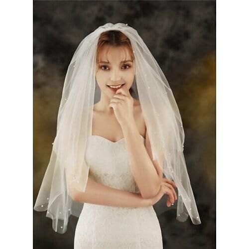 Luxury Pearl Wedding Veil Wedding Veils Two Layer With Comb White Ivory Bridal Veil for Bride for Marriage Wedding Accessories