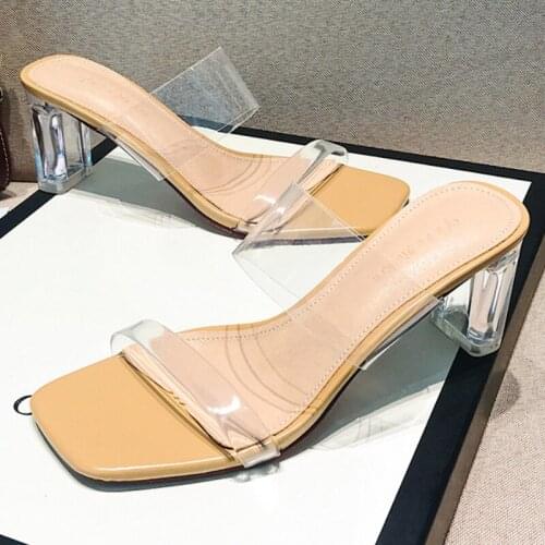 Firowe Women Clear Transparent PVC Summer Outside Square heel Modern Slippers fashion shoes Plus size 43 women shoes