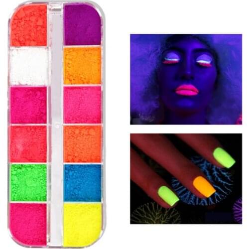 12 Colors/Set Fluorescent Dip Nail Powder Neon Pigment Eye Powder Glitter Pigments Manicure Halloween Nail Art Decorations TSLM2