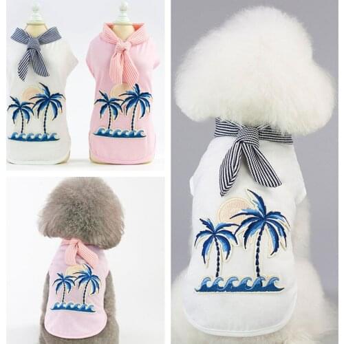 Dog T-shirt Breathable Teddy Dog Casual Shirt In Summer Puppy Coconut Embroidered Vest New Pet Clothes In Spring And Summer
