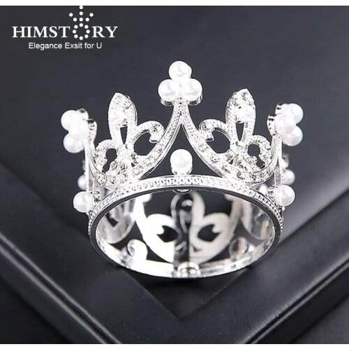 Himstory Mini Pearl Crystal Round Tiara Crown Bridemaid Kids Child Princess Circle Hair Crown Hair Jewelry Accessories