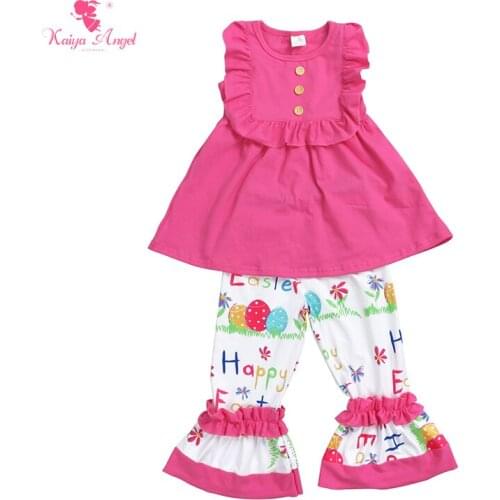 Kaiya Angel Happy Easter Floral Watermelon Cotton Top Pants Children Tracksuits Costume for Girl Suit Kids Clothing Wholesale
