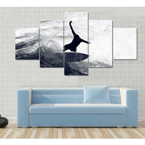 Surfer on the Waves Ocean Sport 5Panel Canvas Picture Print Wall Art Canvas Painting Wall Decor for Living Room Poster No Framed