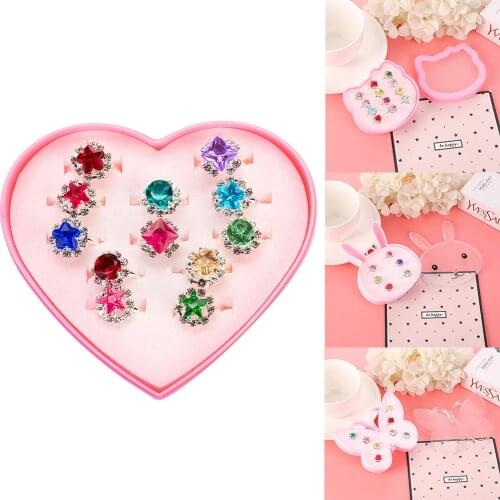 6/8/12Pcs/Box Kid Girl Toy Ring Korean Style Crown Pattern Girl Gem Ring Nice Cute Princess Girl Jewelry Ring Gift