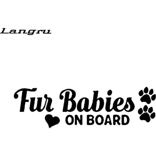 Langru 18CM*5.2CM Fur Babies On Board Vinyl Decal Car Sticker Lovely Dog Paw Print Accessories Jdm
