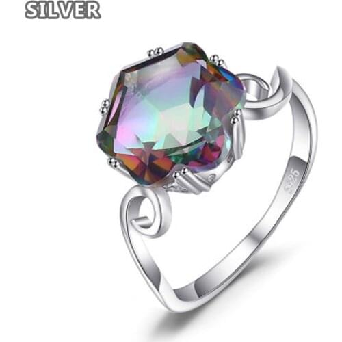 Moonstone 3.2ct Genuine Rainbow discoloration Fire Mystic Topaz Ring 925 anillos Silver Jewelry Ring Gifts Women parties dances