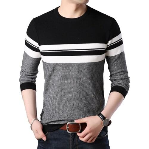 TFETTERS 2020 Autumn Casual Mens Sweater Mens O-neck Long Sleeve Business Striped Slim Sweaters Knittwear Pullovers