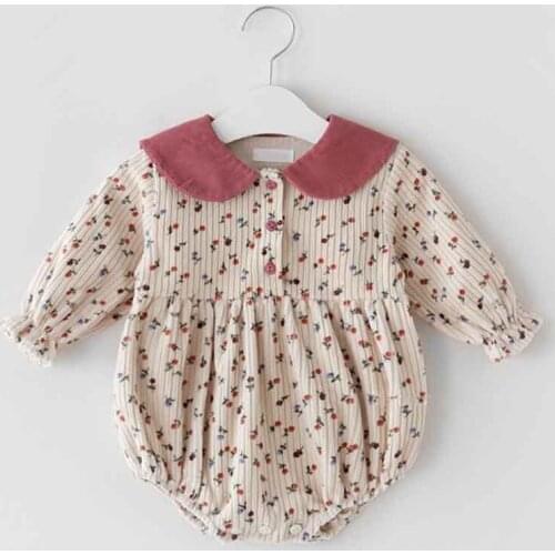 Spring Autumn Baby Girl Bodysuit Flower Doll Collar Corduroy Baby Long Sleeve Cotton Jumpsuit Infant Clothes