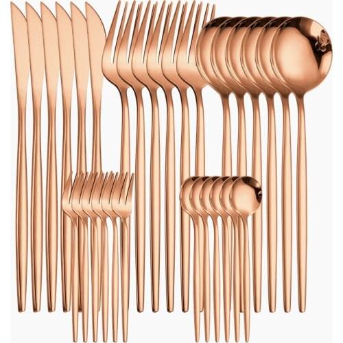 Western Tableware Rose Gold Utensils Set Kitchen Fork Spoon Knife Sets Party Flatware Stainless Steel Cutlery Set Dropshipping