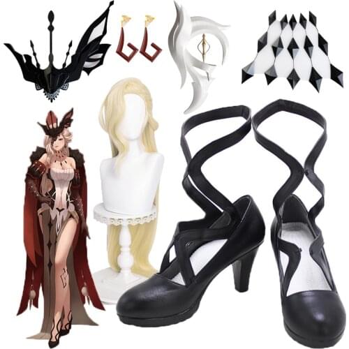 Genshin Impact Fatui Executive Officer NPC Cosplay shoes Game Yellow wigs Halloween La Signora Neck props earring Accessories