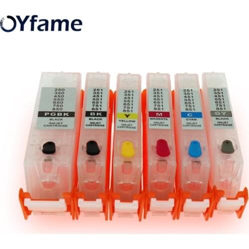 OYfame 6PCS PGI-550 CLI-551 Ink Cartridge For Canon MG6350 MG7150 MG7550 IP8750 refillable ink cartridge with ARC chip