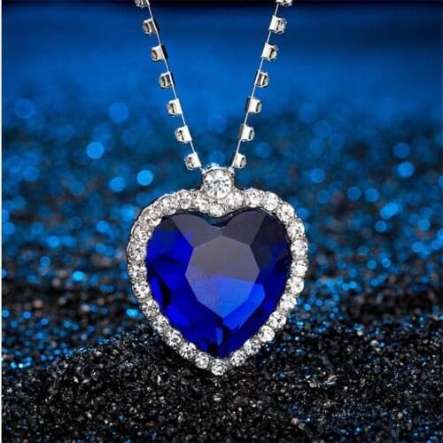 3.5cm charm rhinestone imitation blue crystal heart necklace ocean movie jewelry necklaces for women alloy nickel free fj068
