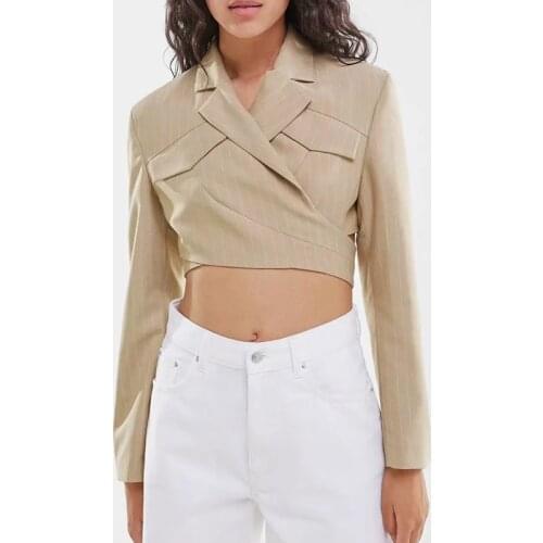 Womens Blazers Coat Elegant Fashion Cropped Jacket Long Sleeve Outwear Solid Turn down Collar Jacket Office Ladies Blazer Woman