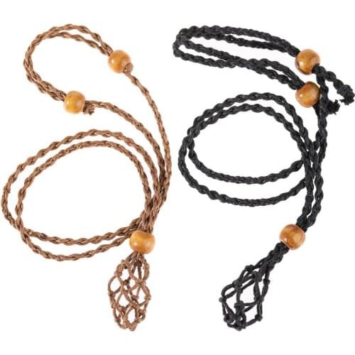 Adjustable Wax Rope Hemp Macrame Necklace Rough Net Bag Pendant DIY Home Decor Energy Stone Crystal Stone Hanging Accessories