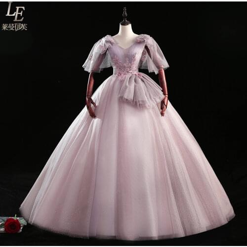 Luxury princess bean pink embroidery fairy court ball gown royal Medieval Renaissance Victorian dress Belle ball