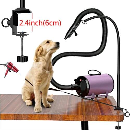 Pet Dog Grooming Hair Dryer Stand Hands Free Stainless Steel 360 Degrees Rotation with Adjustable Clamp No-Sit Haunch Bracket
