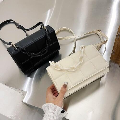 Female PU Leather Women Checked Chain Tote Casual Travel Shoulder Handbags Square Flap Ladies Travel Sling Purses