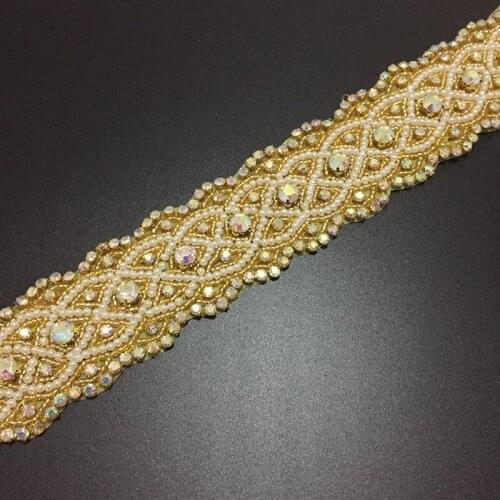 10Yards Wedding Rhinestone Applique Trim Crystal Beaded Accessories Gold AB for Wedding Dress Bridal Belt Headpiece Bags