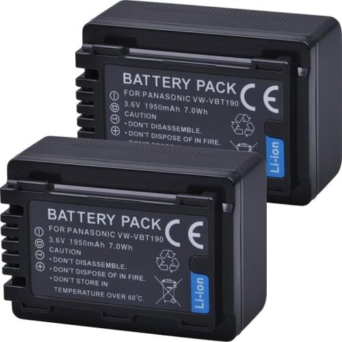 Tectra 2PCS VW-VBT190 VW VBT190 Li-ion Battery for Panasonic HC-V110 HC-V130 HC-V160 HC-V180 HC-V201 HC-V210 HC-V230 HC-V250