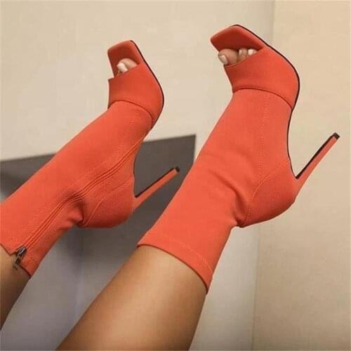 Womens Boots Sexy Ladies Peep Toe Ankle Boot Supper High Heels Stilettos Female Shoes Zipper Fashion New Comfortable Shoes