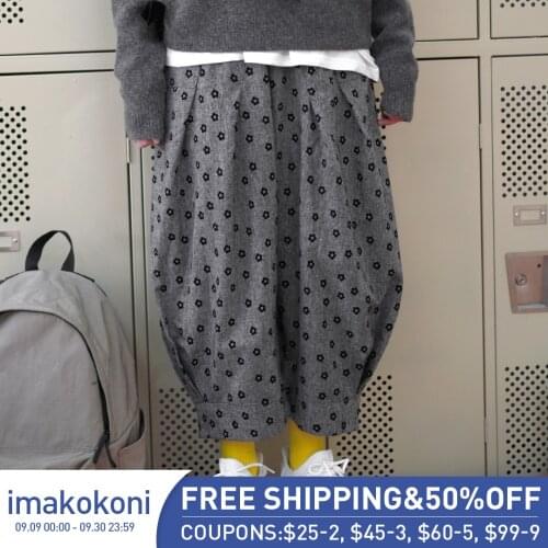 Imakokoni gray polka dot harem pants original design flower high waist loose casual radish pants female new