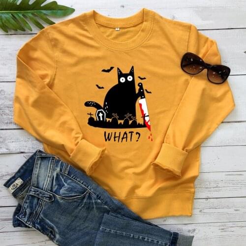 Colored Black Cat Halloween Sweatshirt Funny Cat Mom Gift Pullovers Trendy Women Long Sleeve Jumper Graphic Sweatshirts