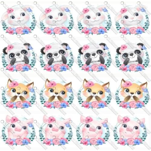 1-1/2" Cute Flower Pig Rabbit Printed Custom Design Cartoon for DIY Crafts Hair Bow Lanyard/Satin /3" Grosgrain Ribbon CA235