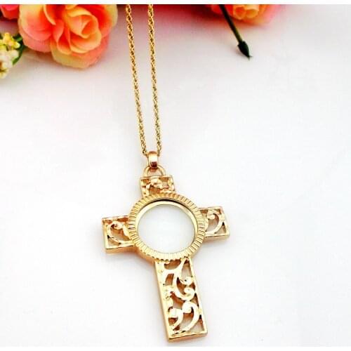 1PC 3x Portable Pocket Present Necklace Reading Magnifier Decoration Pendant Cross Decorative Gift Magnifying Glass Loupe