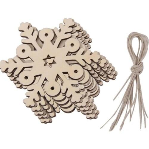 10pcs Wood Pendant Unfinished Wooden DIY Christmas Snowflake Tree Ornament with String Xmas Gift Tags for DIY Craft Decorations