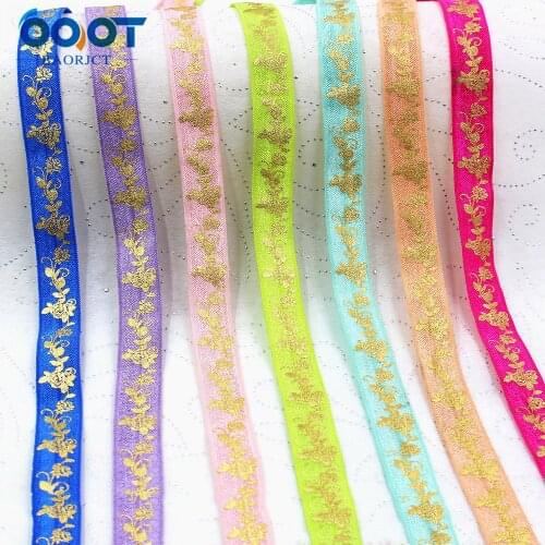 10yards 5/8'' flower bronzing Ribbon Elastic Foldover Elastics Stretch Hair Ties Headbands for Baby Girls Hair Bow E-20425-716