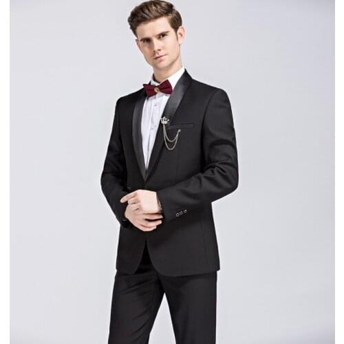 2021 Wedding Suits For Men Shawl Collar 2 Pieces Slim Fit Groom Black Business Dress Suit Mens Tuxedo Jacket Coat Pants 988