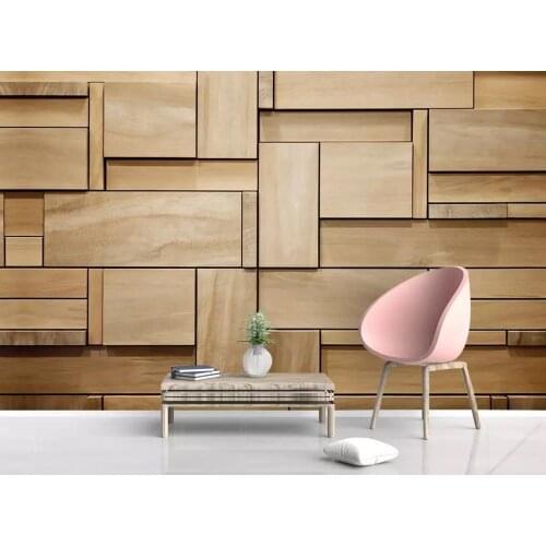 3D Geometry 14 Custom Wallpaper Cubic Brown Tiles Wall Mural Abstract Art Wall Decoration in Living Room