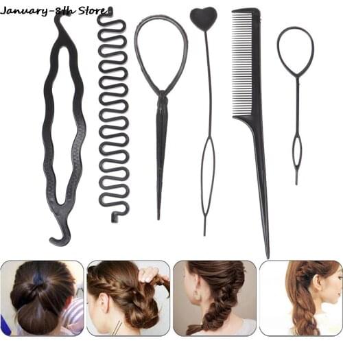 6pcs/set Hairstyle Braiding Tools Pull-through Hair Needle Hair Dispenser Disk Hair Comb Hair Accessories