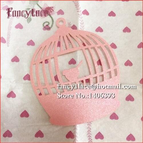 60pcs DIY Place Card BirdCage Cups Glass Wine Wedding Wish Cards Book Mark Laser Cut Pearl Paper Card Birthday Party Decoration