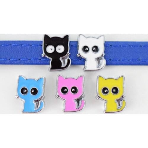 8mm Hole Cute Colorful Cat Slide Charms Slide Beads DIY Accessories Handmade Jewelry For Bracelets Key Chains Pet Collar