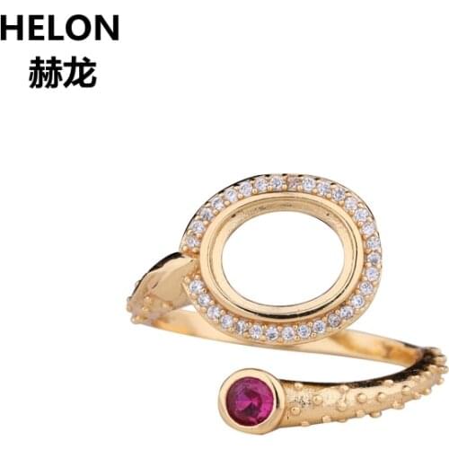 925 Sterling Silver Women Engagement Wedding Ring 7.9x9.9mm Oval Cabochon Semi Mount Ring fit Amber Turquoise Setting Adjustable