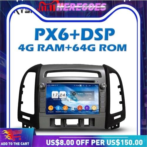 PX6 Car DVD Player DSP IPS Android 10.0 64GB + 4GB GPS map A RDS Radio WIFI Bluetooth 5.0 For Hyundai Santa Fe 2005 - 2011 2012