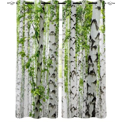 White Birch Green Blackout Curtains Bedroom Living Room Home Decoration for Children Girls Boys Gift