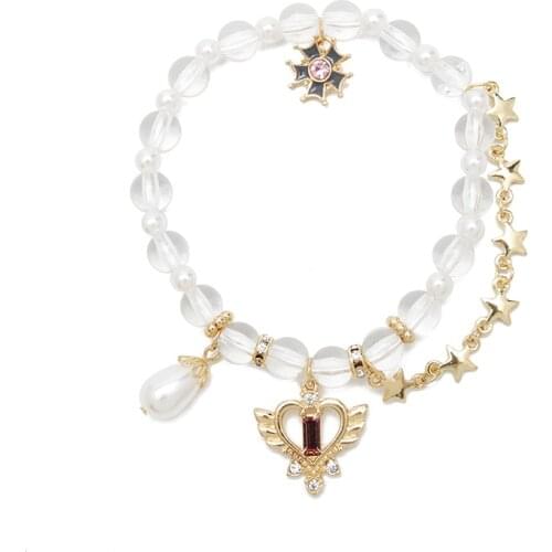 White Crystal Pearl Glass Love Heart Star Zircon Bracelet браслеты на руку Bracelet Femme Bracelet For Women Jewelry Accessories