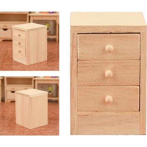 1/12 mini wooden bedside table simulation bedroom furniture supplies landscape