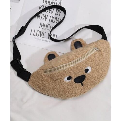 Kid Shoulder Bag Fleece Fanny Pack Cute Bear Waist Pack Belt Bag Crossbody Purse Handbag