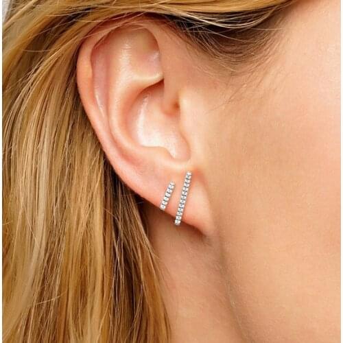 Sale New Fashion Trendy Women Earrings Real 925 Silver Long Short Bar Studs Micro Pave Cz Bling Sparking Delicate Earring