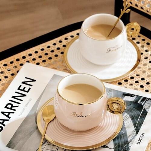 European Porcelain Coffee Cup Set Reusable Eco Friendly Gold Rim Tea Cup Set Espresso Retro Tazas De Cafe Utensil Cup EB5BD