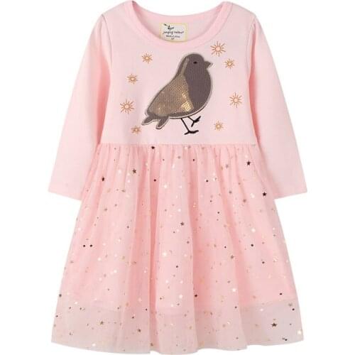 Patchwork Sequins Kids Long Sleeve Dresses Baby Girls Princess Tulle Dress Children Casual Clothes Birthday Party Dresses