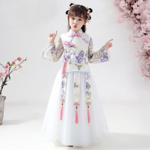 Princess Purple Floor Length Flower Girl Dresses 2020 New Lace Embroidery Girls Pageant Dress First Communion Dresses Party Gown