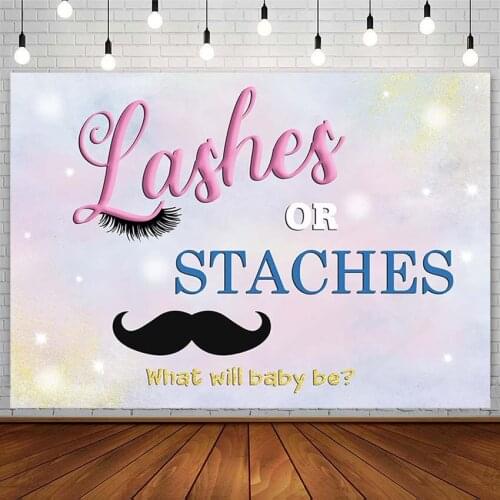 Boy Or Girl Backdrop Gender Reveal Party Lashes Staches Pink Blue Baby Shower Photography Background Photostudio Props Photozone